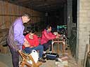 Race control in a cow byre at the midcamp at midnight on Saturday.  Chris Hall, Mark Hawker and Martin Stone are still working hard to keep it all running smoothly.