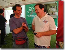 Pilot Eddie Speak and Race Organiser Martin Stone confer on whether or not it is possible to collect the Swiss team at Edinburgh