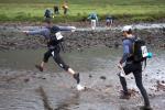 Jim Reid and Tom Challands get off to a flying start across the River Pean