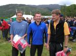 Elite winners Mark Seddon and Mark Hartell pose with Dave Suddes of Lowe Alpine