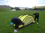 Gill Harris and Keith Richards of Shropshire erect their tent. They are doing the A Course
