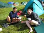 Saskia Hart and Anna Harris, students from Edinburgh enjoying a well deserved meal after their first mountain marathon experience