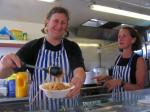 Charlotte ladles out a bowl of Thai chicken noodles - tonight's special at Wilf's