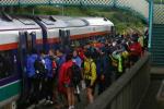 Elite and A course competitors board the train at Strathcarron for a ride up the glen to their start