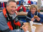 Alastair and Angie Miller start the day with sausage and egg butties