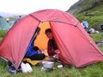 Safely in the tent Saturday evening