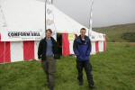 Nick and Allistair Bristow leave the event marquee after registering