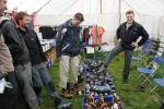 Dave Johnson, Nick Berryman and Peter Cork (L to R) trying on new shoes at CompassPoint