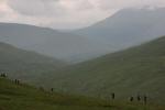 Teams tackle a long contour above the glen that leads back to the finish