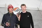 The Elite winners Jonathan Aylward and Stephen Bottomley with pieces of the LAMM trophy, which had been broken in transit