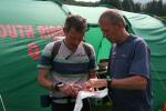 Mark Seddon discusses the Elite course with controller Andy Spenceley at the Day 1 finish