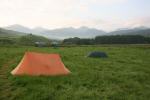 Monday dawned on a nearly deserted campsite, with Ben More and Stob Binnein capped in mist