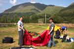 Novice team Neil Henn and Gavin Mills try to remember how to erect their tent