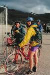 Cairngorm ski carpark: Jo in blue, Katy in Yellow