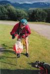 Jim Davies dibbing at the finish at Glenmore