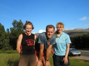 Sarah Wingrove (ladies winner), Johnie Whitaker (race winner)  & Liz Cowell (2nd lady) at the finish